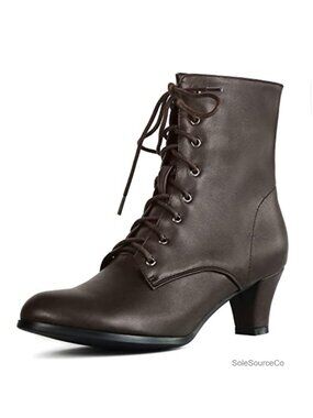 Women Lace Up Victorian Ankle Boots 2.36in Mid Heel PU Faux Fur Lined